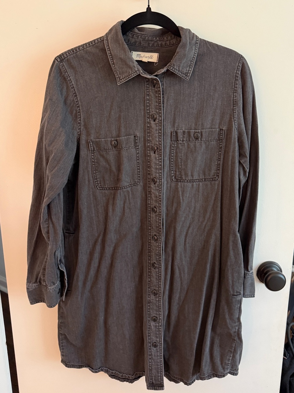 Madewell Washed Charcoal Button-Front Mini Shirt Dress